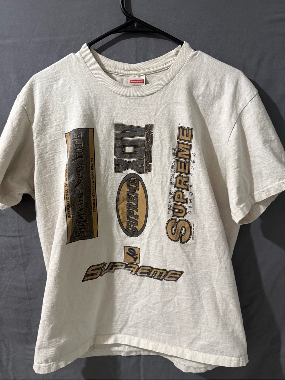Supreme Graphic Logo Tee in tan and Gold